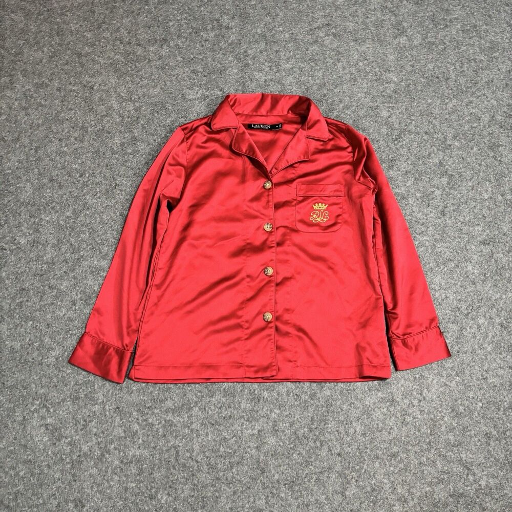 Lauren Ralph Lauren Women's Satin Pajama Top Size Petite Small Red